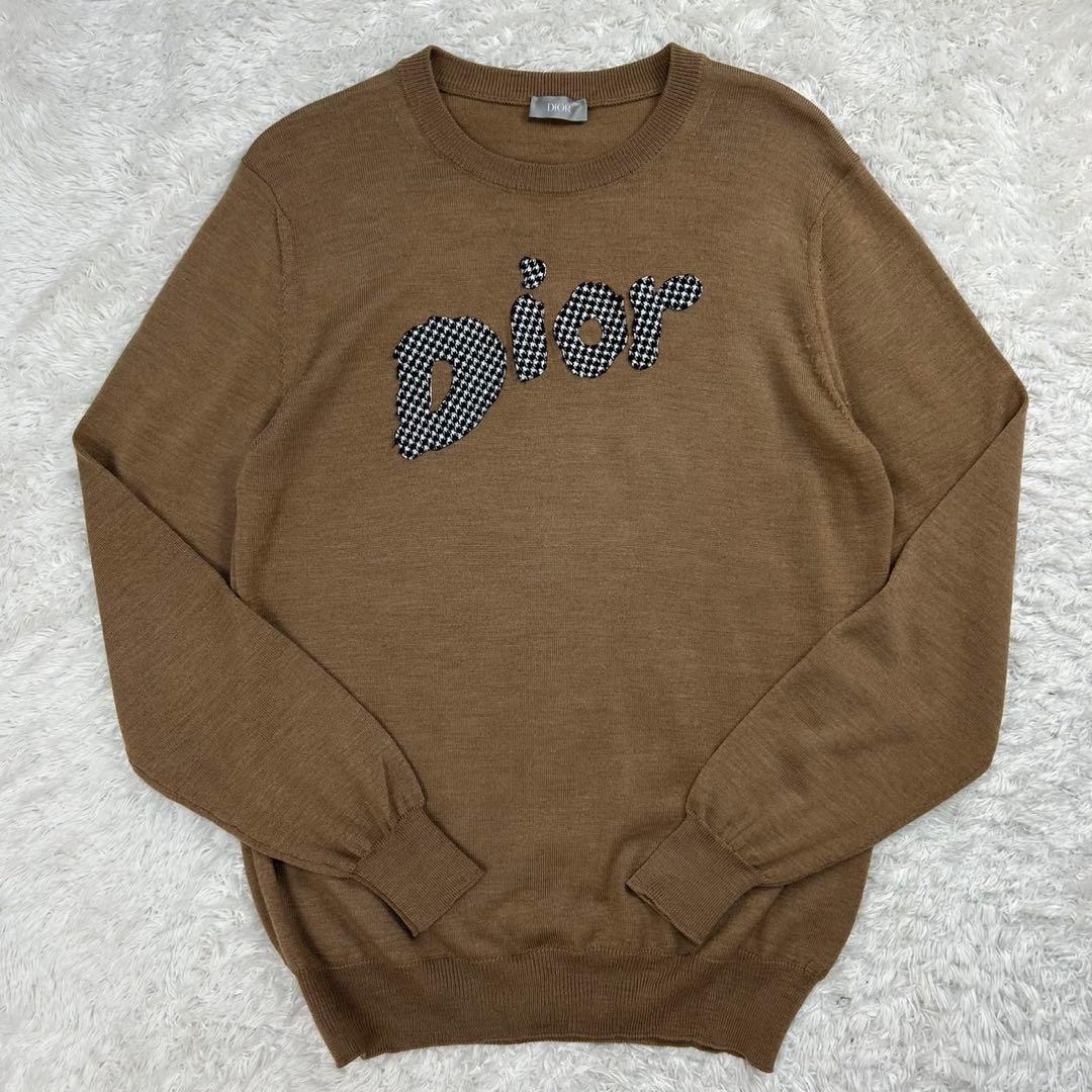 221【美品】ディオール☆ブランドロゴワッペン入りニット セーター 千鳥格子