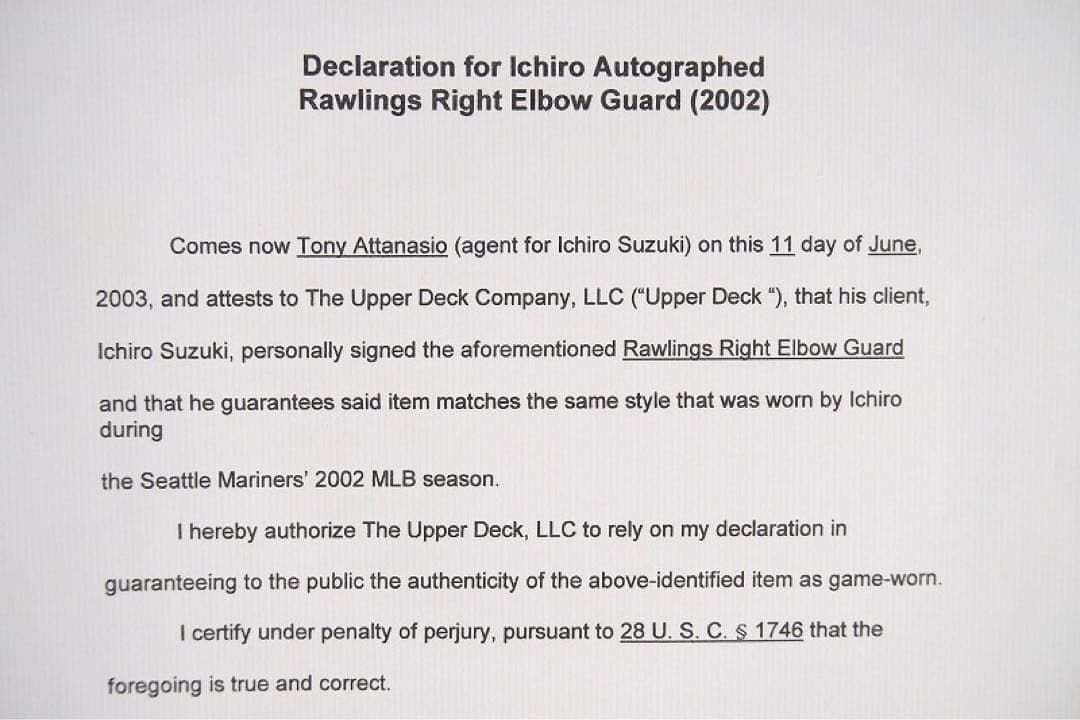 イチロー 2002年実使用 直筆サインエルボーガード（アームガード）/大谷翔平