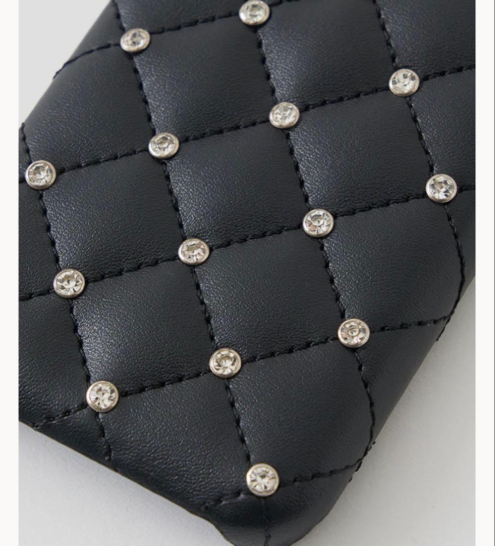 Darich キルティングビジューDDチャームiPhoneケース　16Pro 黒