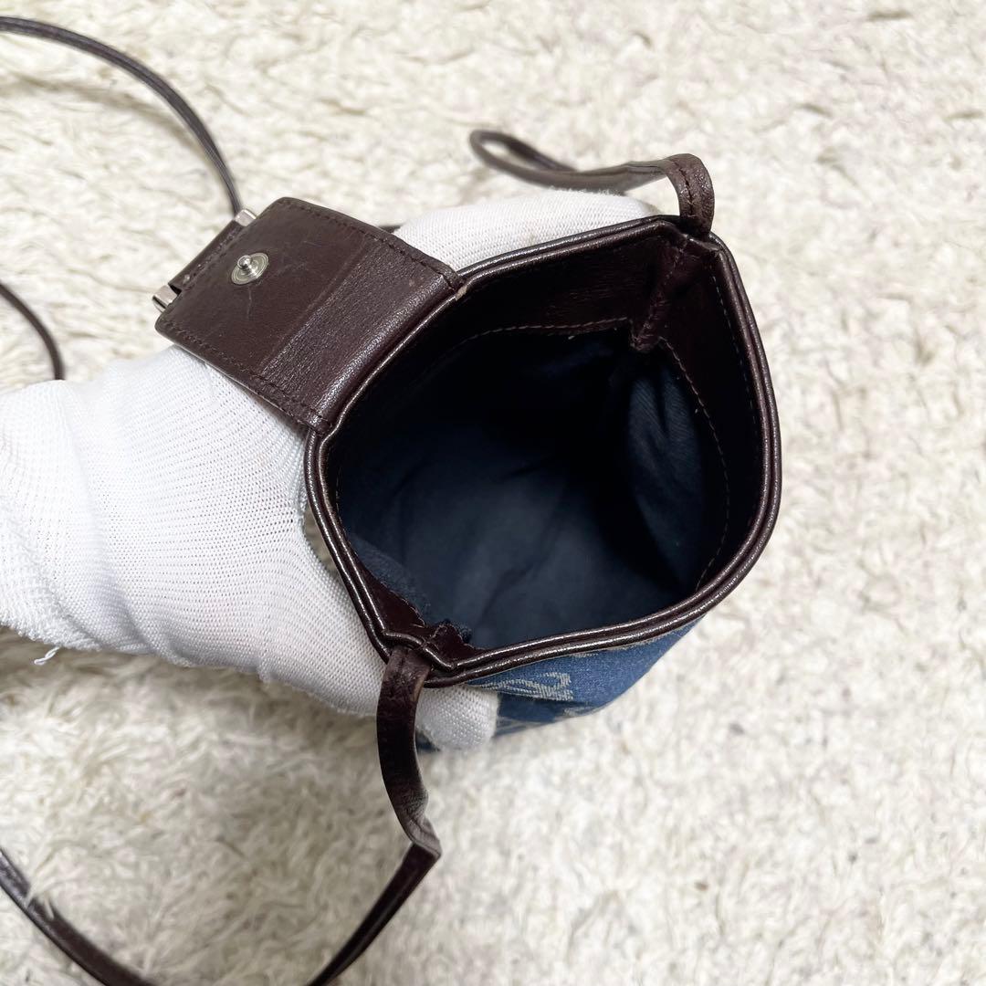 ロエベ　ショルダーバッグ　リピート　アナグラム　デニムキャンバス　レザー　青　茶