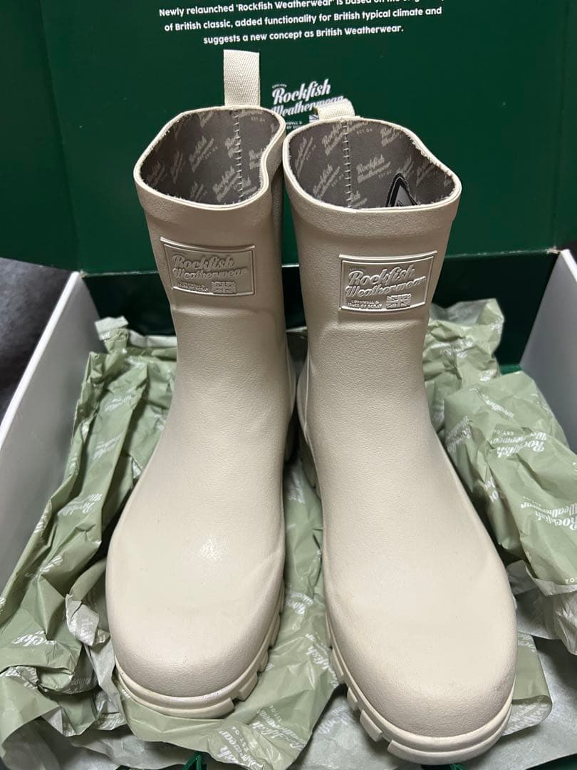 ROCKFISH WEATHERWEAR] レインブーツ CREAM 箱付き