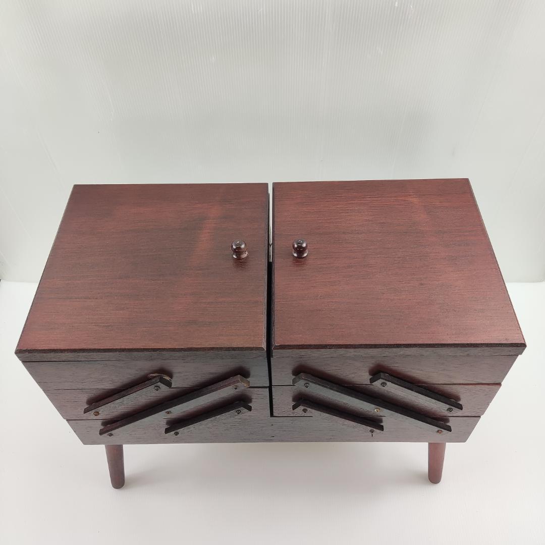 裁縫箱 ソーイングボックス 木製 脚付き 折り畳み 手芸 レトロ ビンテージ