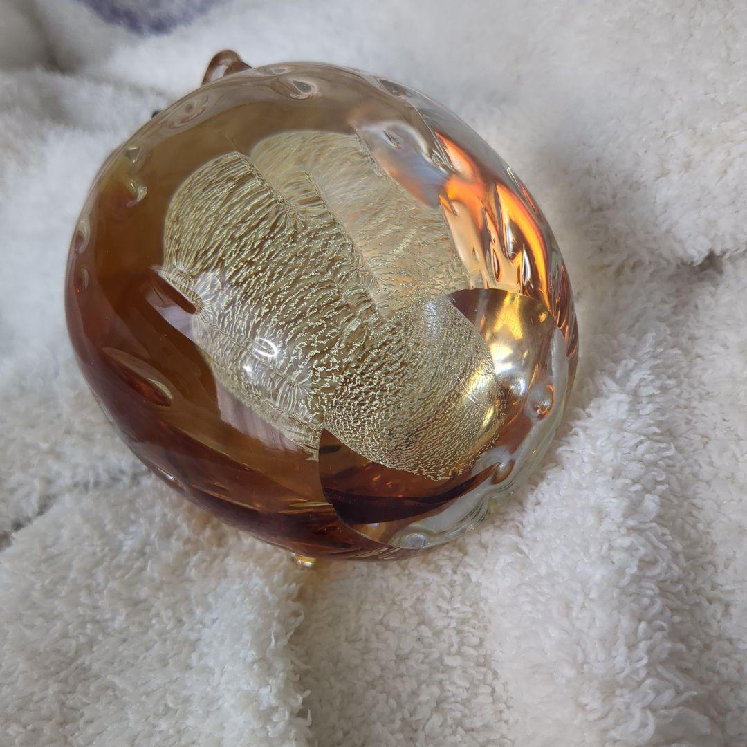 縁起物 置物 ふくろう 津軽びいどろ アンバー金