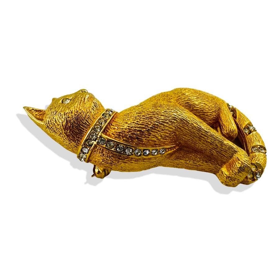 ディオール Dior キャットモチーフ ブローチ　猫 回転ピン ラインストーン