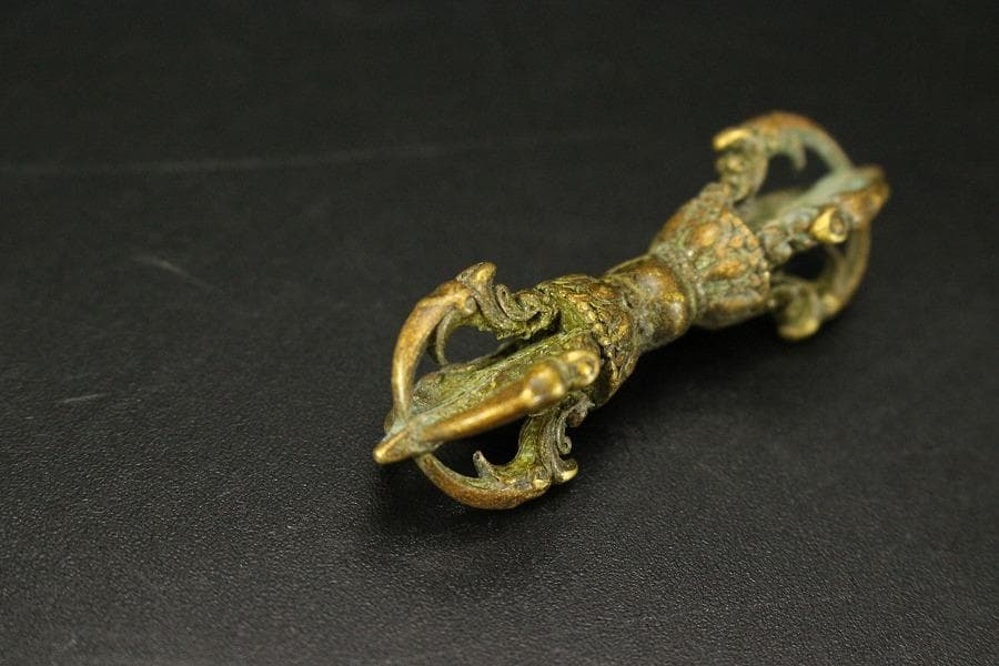 仏教美術 古銅 豆 博山炉 五鈷杵 二件 古美術(LC994)