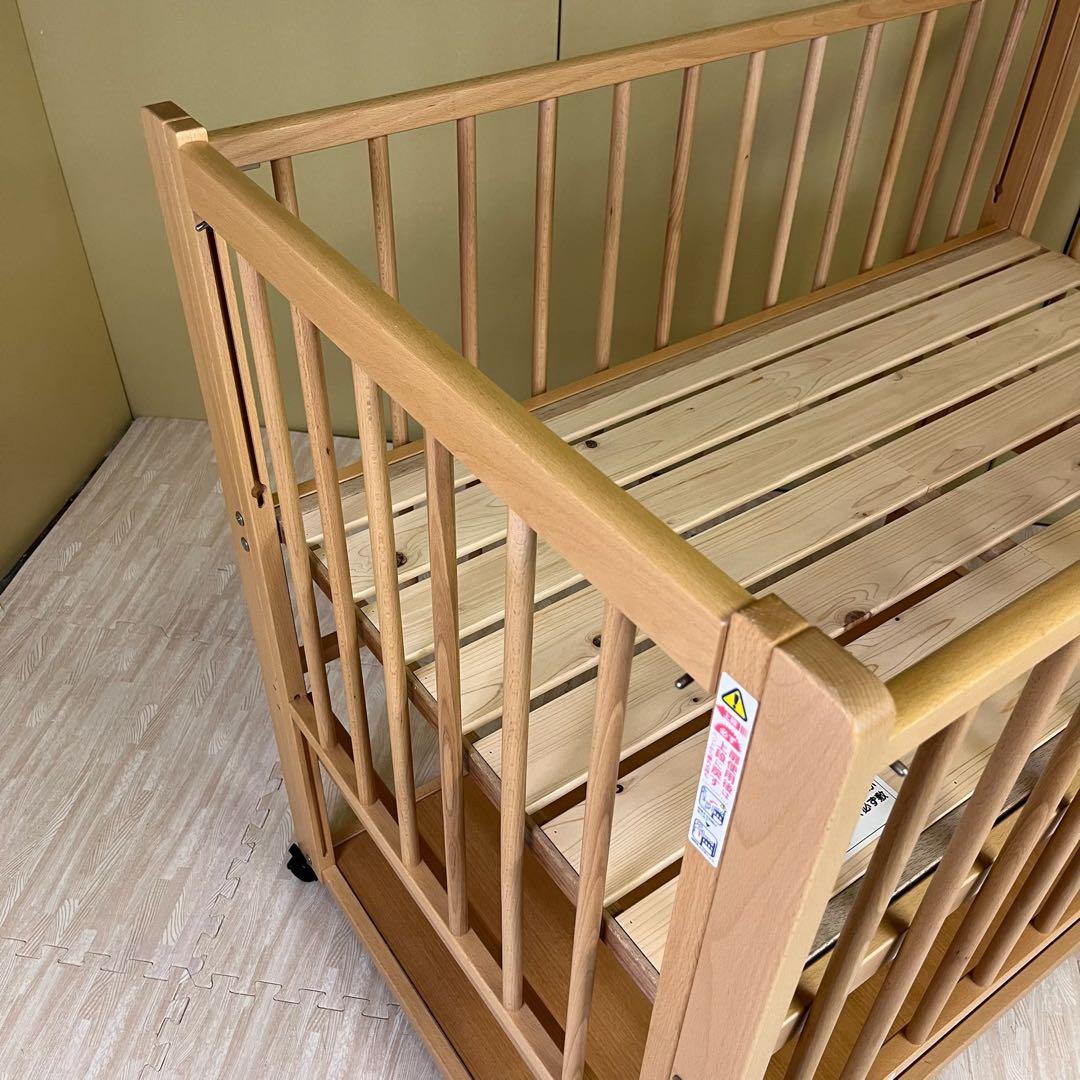 ☆除菌清掃済☆　超美品　日本製　サワベビー　ハイタイプ　すのこ床板　3面スライド