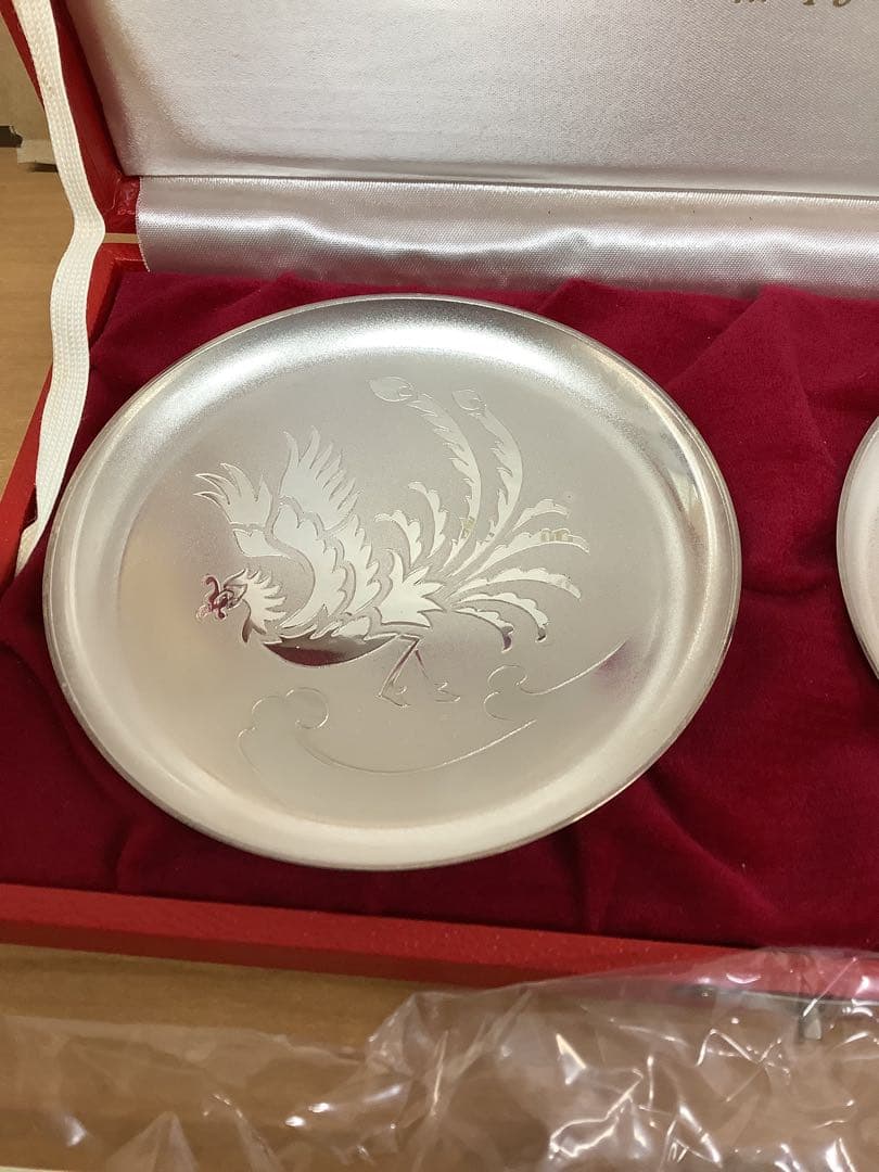 【貴重】純銀刻印 小皿2枚 山崎ビル竣工新装開店記念 昭和49年
