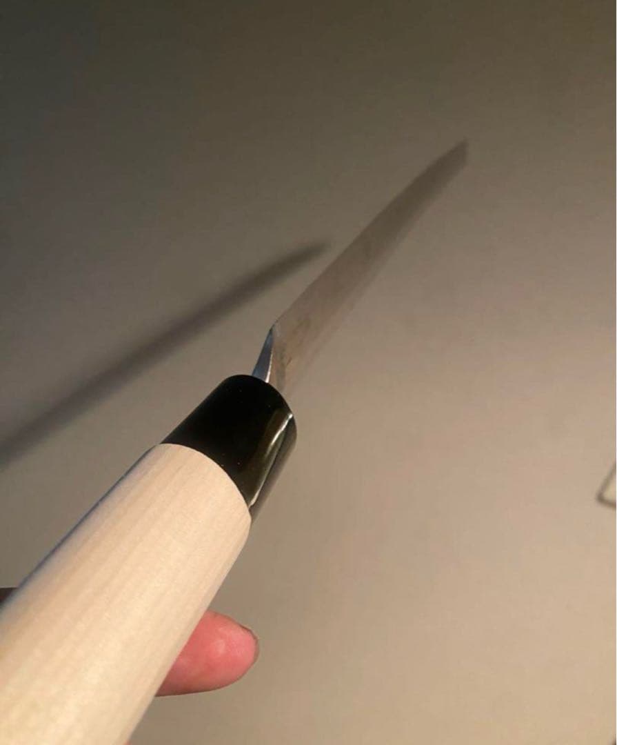 玉鋼製包丁　鑑賞用美術研磨。受注生産　両鎬　鮪包丁　刺身包丁　黒檀柄　尺2〜5寸