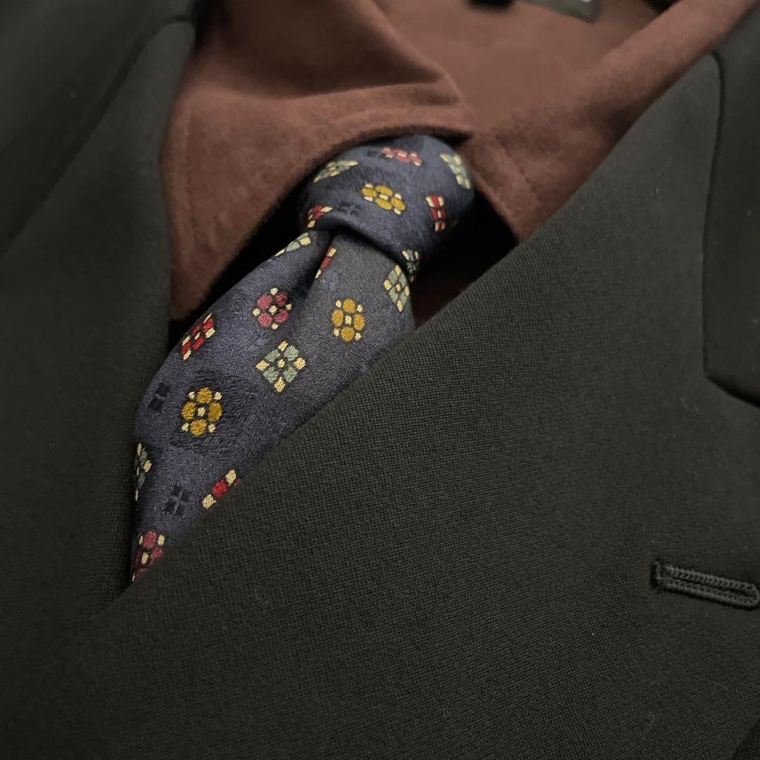 極上 漆黒ウール 黒金ボタン ダブルスーツ Christian Diorネクタイ