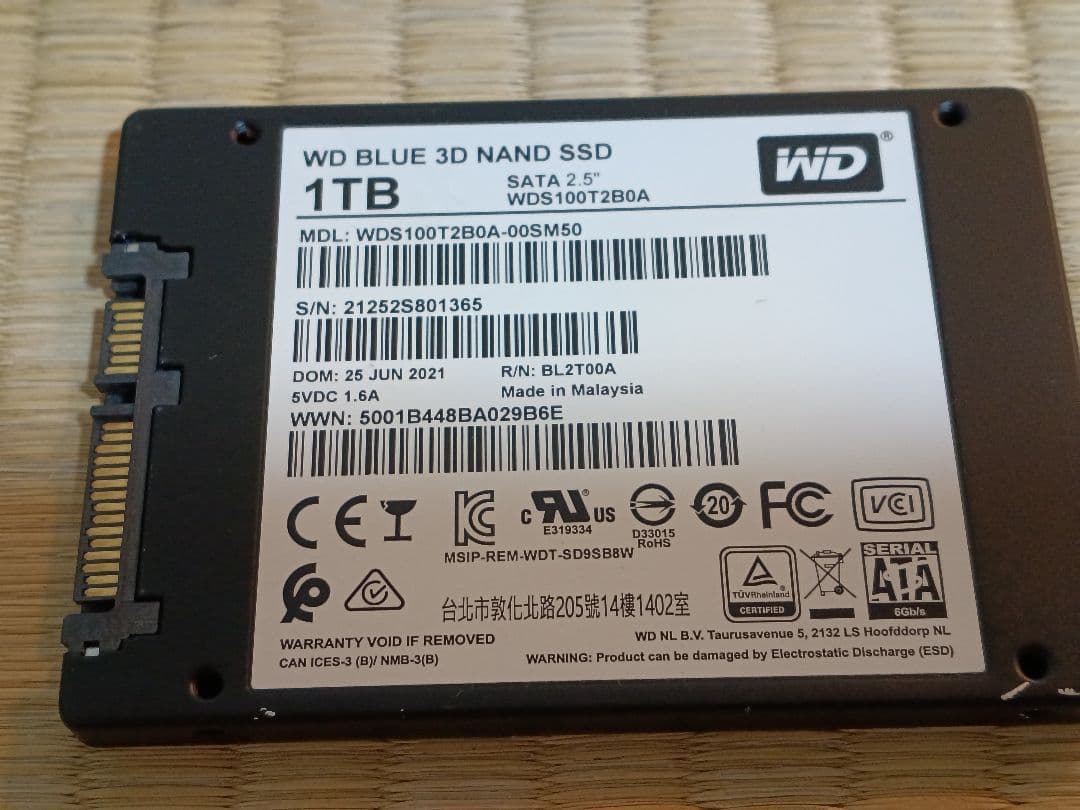 WD Blue 1TB 3D NAND SATA SSD健康度100%書込4TB
