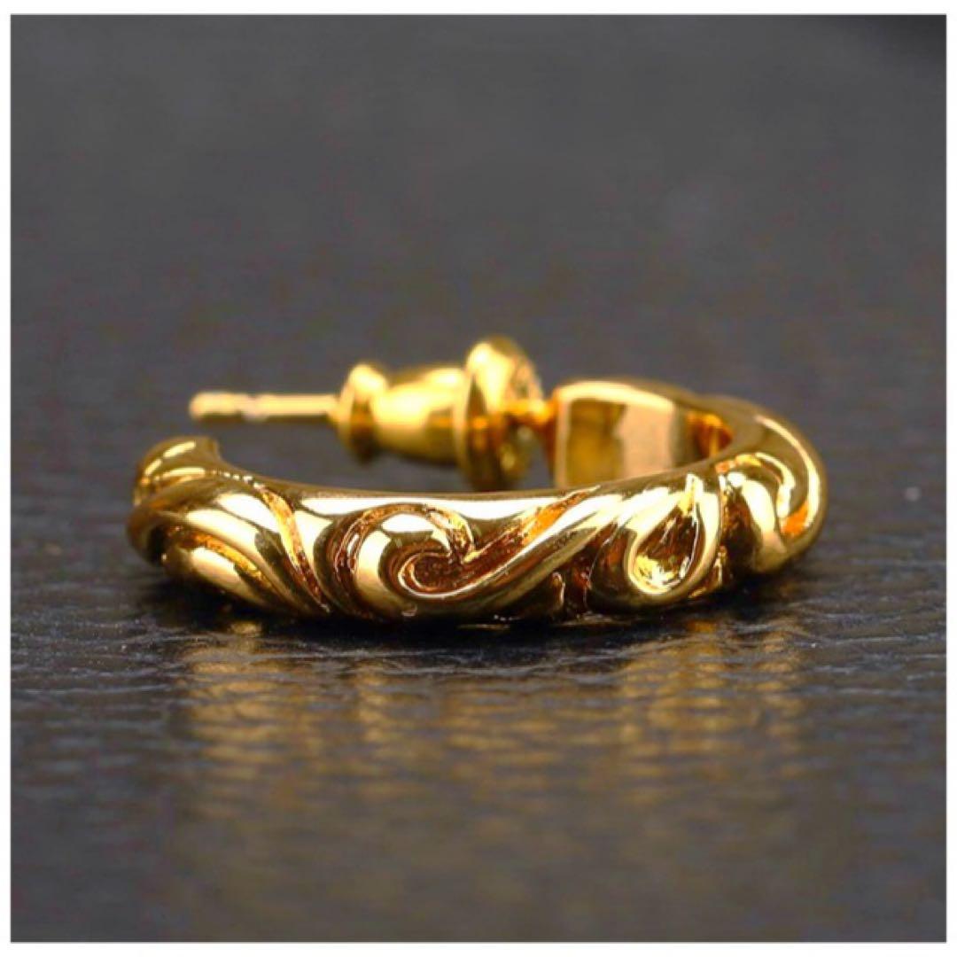 22k スクロールフープピアス　両耳　ゴールド　唐草　メンズ