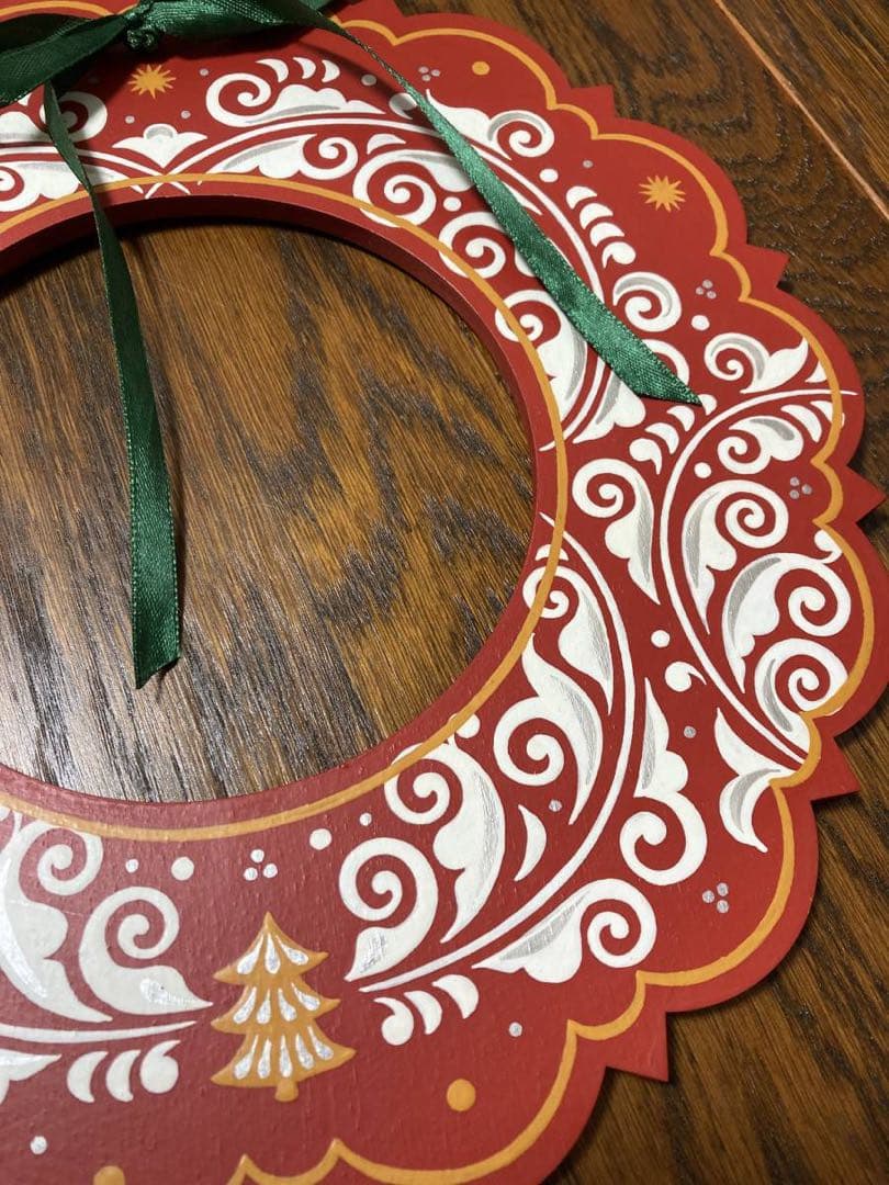 ロシア雑貨☆木製クリスマスリースB★レッド 壁掛け飾り マトリョーシカ　オリガ作