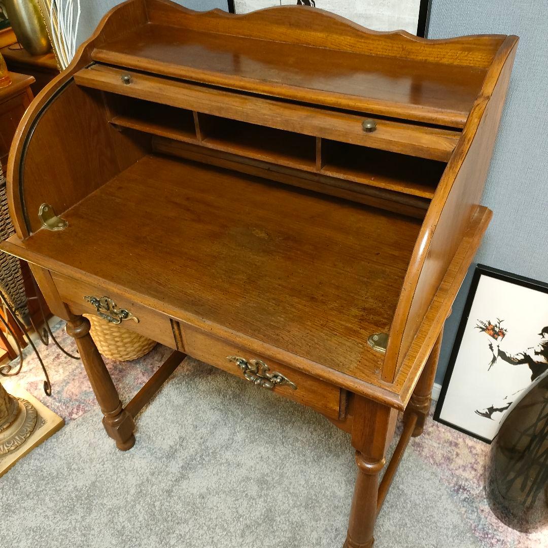 アンティーク・ロールトップデスク(蛇腹) 開閉式スライドシャッター