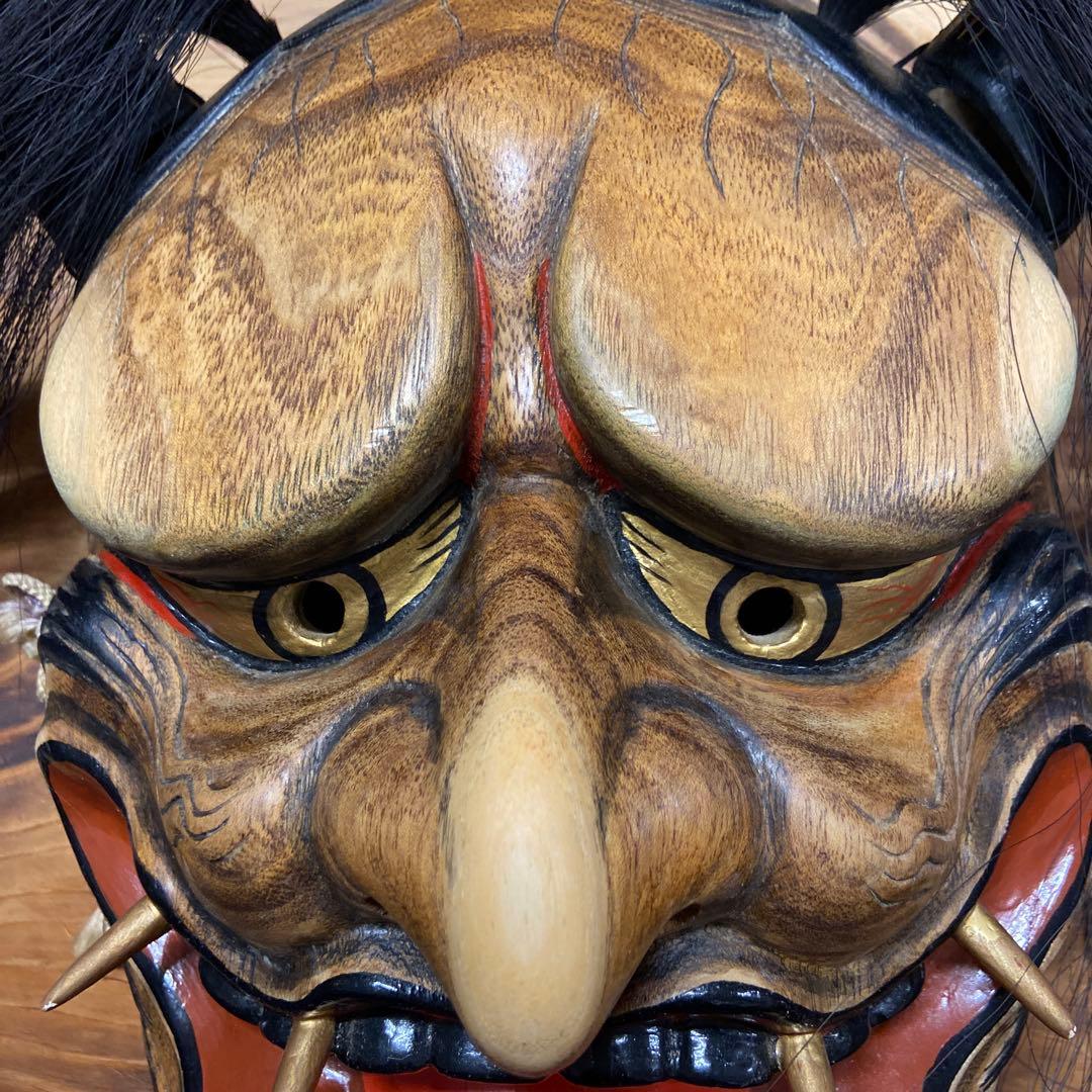 【迫力の神楽面 】般若面 木彫 敏秋作✨【ガハハ本舗お宝倉庫市】