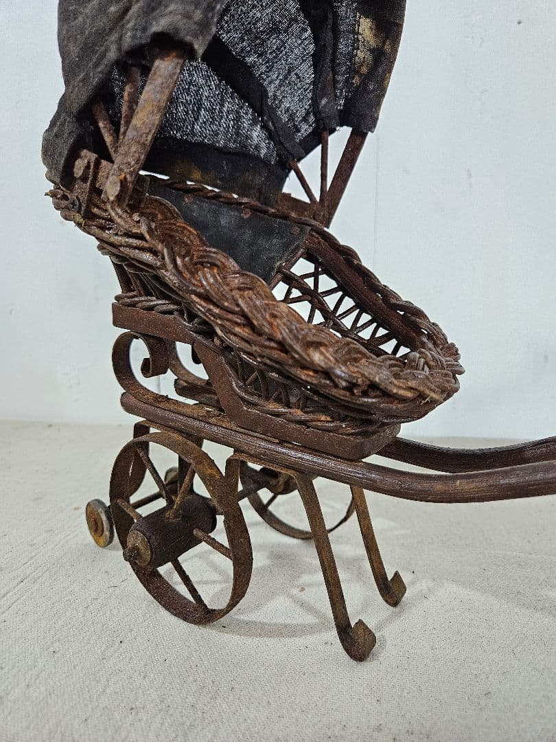 フランスアンティーク ドール用の乳母車 ベビーカー 人形 木製×アイアン