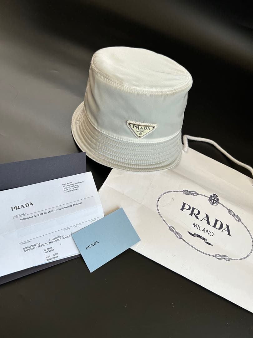 PRADA ナイロンバケットハットホワイト/ M