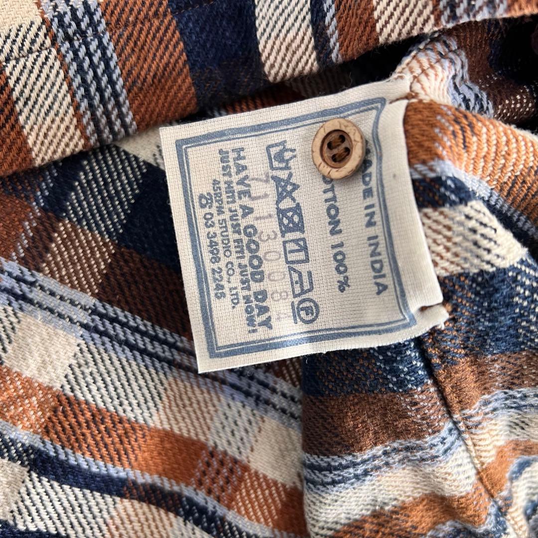 45R 藍 ざっくり ネル の フリル Tシャツ ブラウス