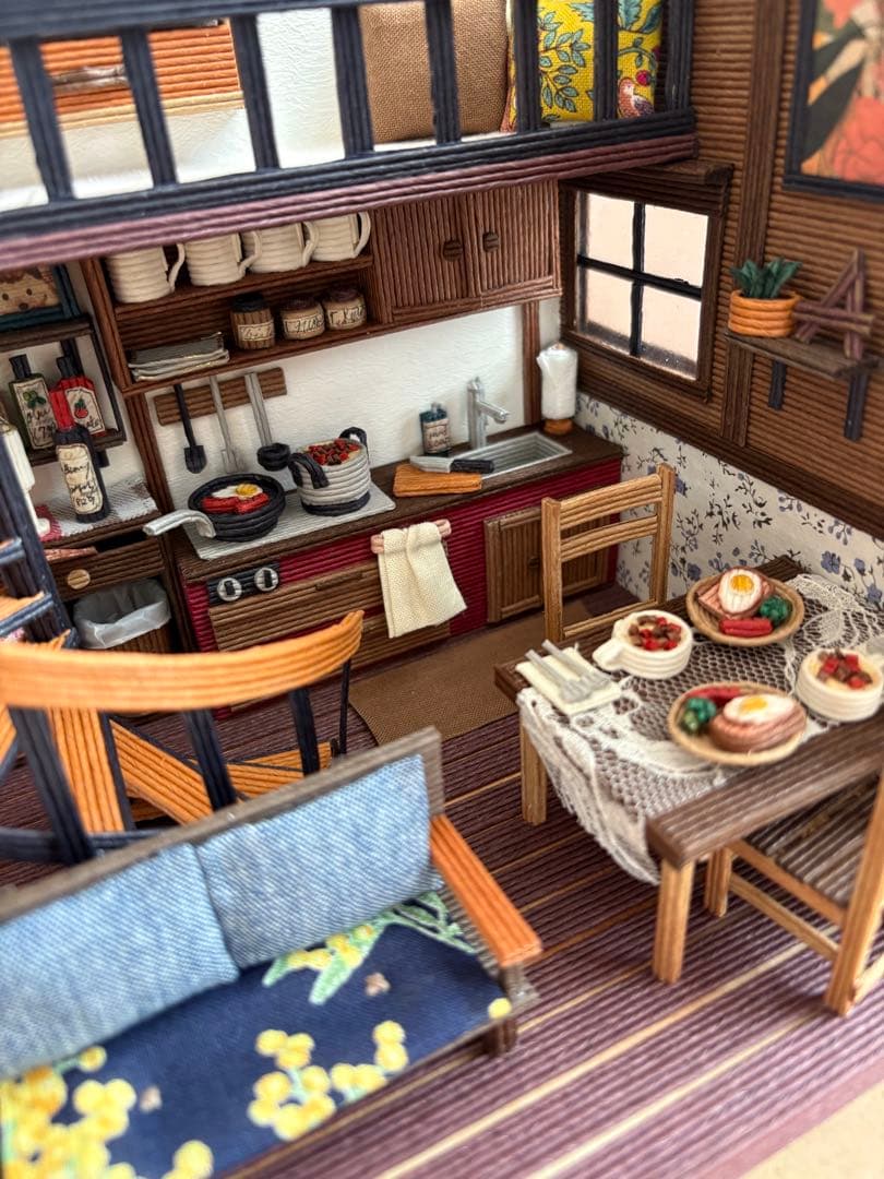 エコクラフト　紙バンド　ミニチュアダイニングキッチン