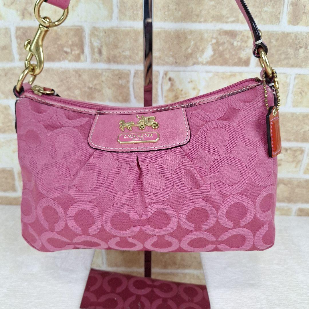 COACH　コーチ　アクセサリーポーチ　キャンバスレザー　馬車　ピンク