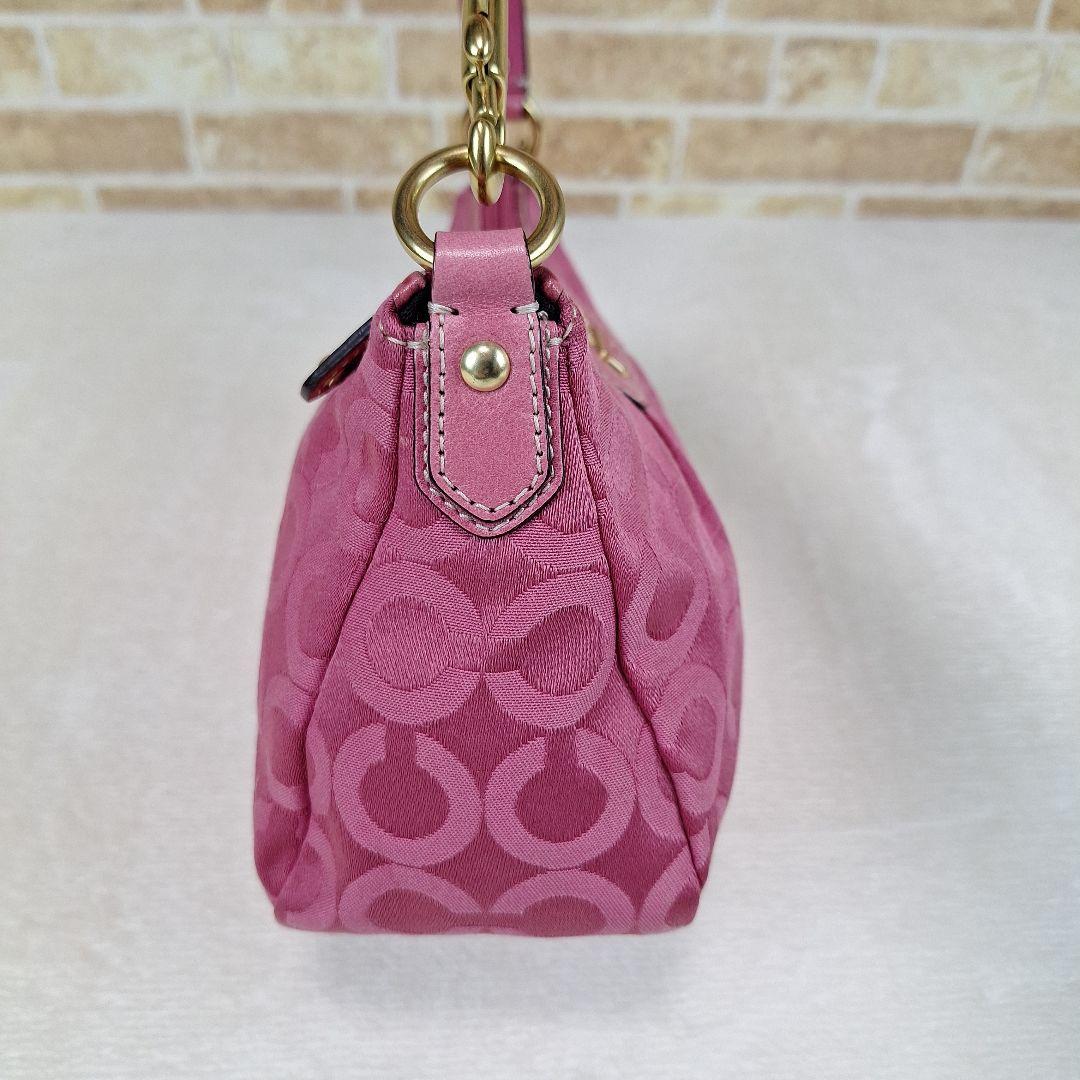 COACH　コーチ　アクセサリーポーチ　キャンバスレザー　馬車　ピンク