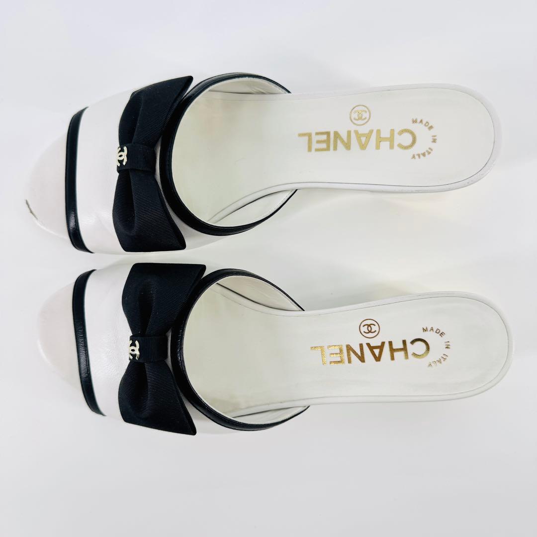CHANEL シャネル 24SS リボン ミュール ラムスキン サンダル 37