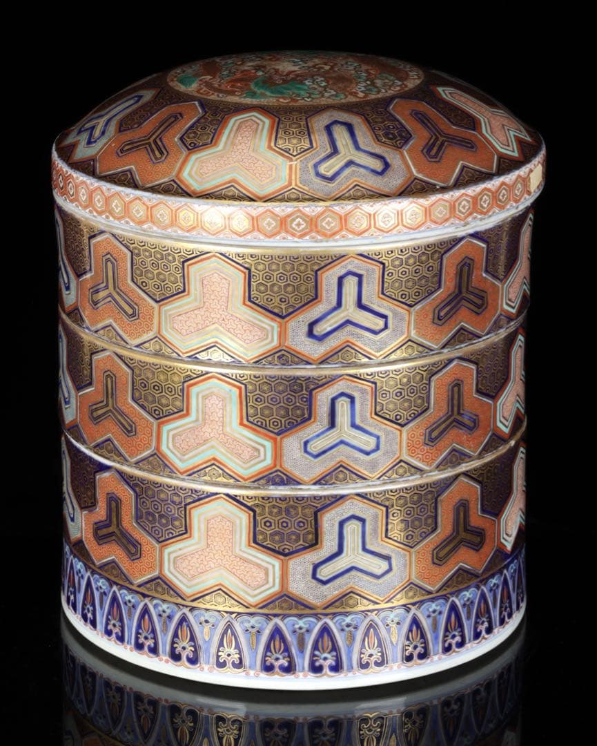 【希少古伊万里】金襴手龍文様三段重 重箱 豪華絢爛色絵金彩細工 古美術 骨董品