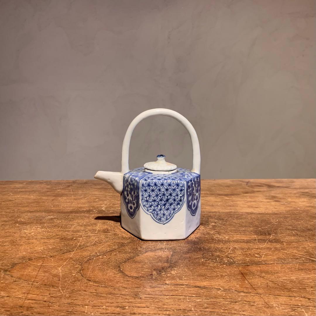 平戸焼 染付 面取 六角 水注 酒次 古美術 古道具 アンティーク 煎茶道具