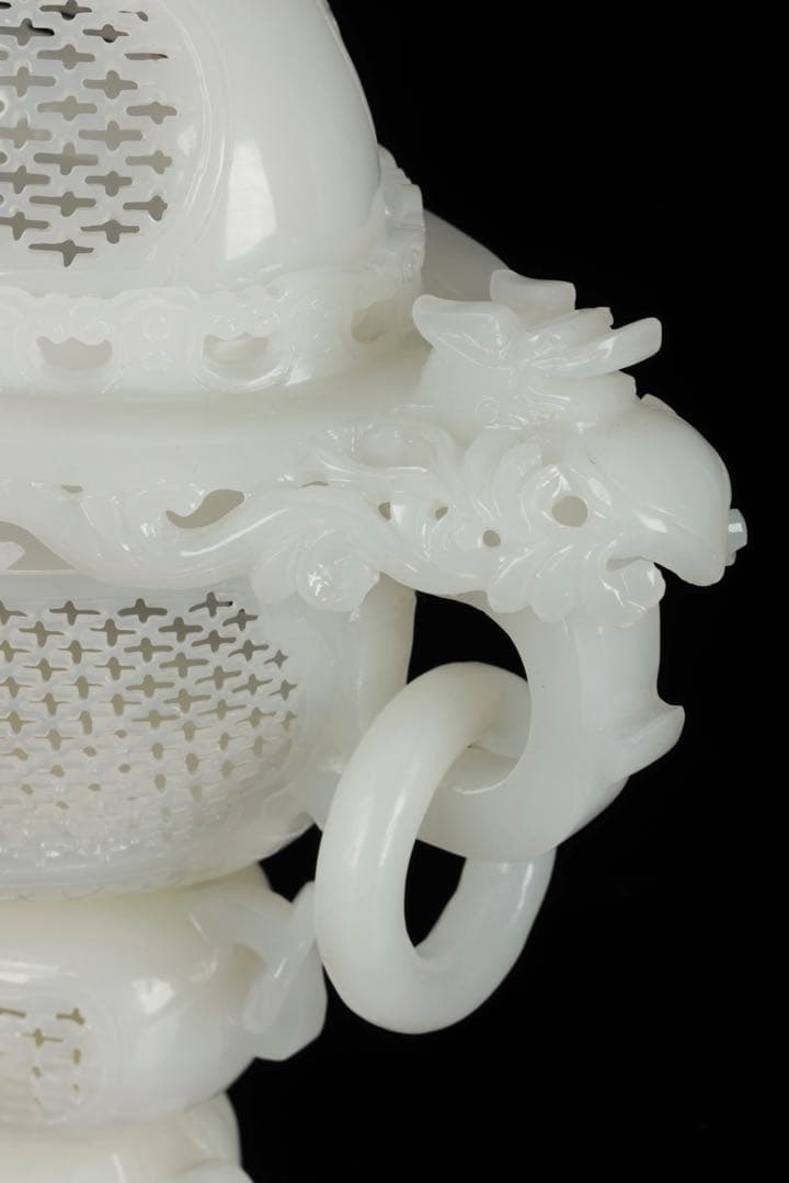 大*発様 中国古玩 白玉石大香炉 龍透彫細密彫刻 高さ36cm 唐物 古美術品
