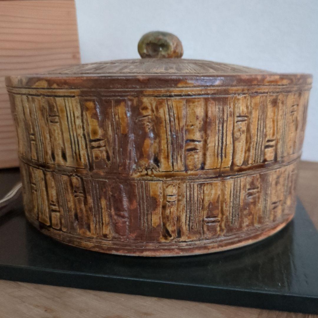 平水指　千本立竹　陶器　水指　茶道具　茶道　松山造　木箱　共箱