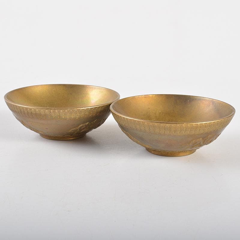 中国　古銅宣徳銅　洪字底款福禄寿禧　酒盃　一對　C　R7094E