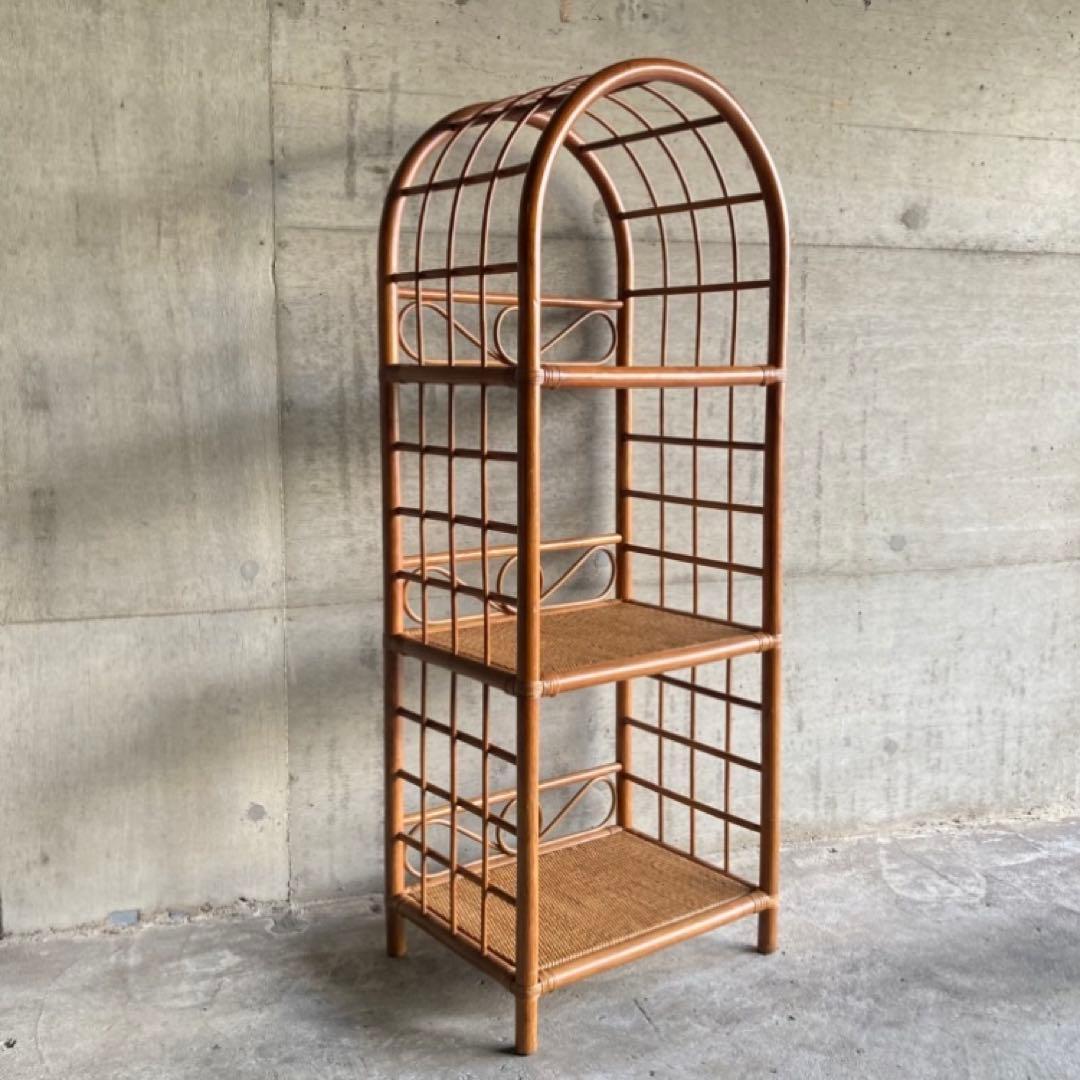 籐 ラタン ラック シェルフ スタンド 3段 飾り棚 置物台 大型 家具 レトロ