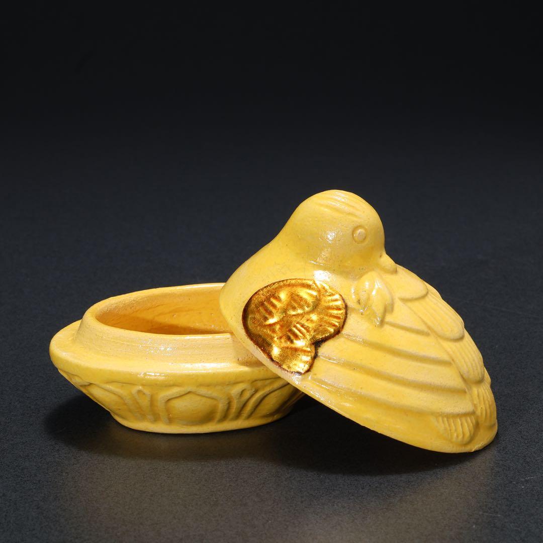 香合　交趾　花喰鳥香合　十代大樋長左衛門　共箱　R1668ダP