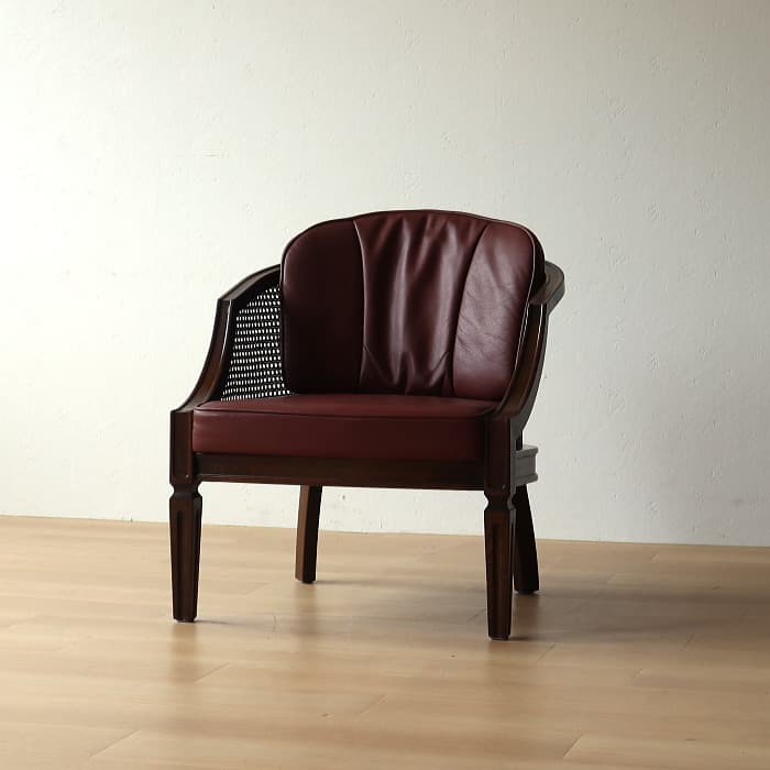 アンティーク カリモク Domani 一人掛け椅子 本革 ナラ材