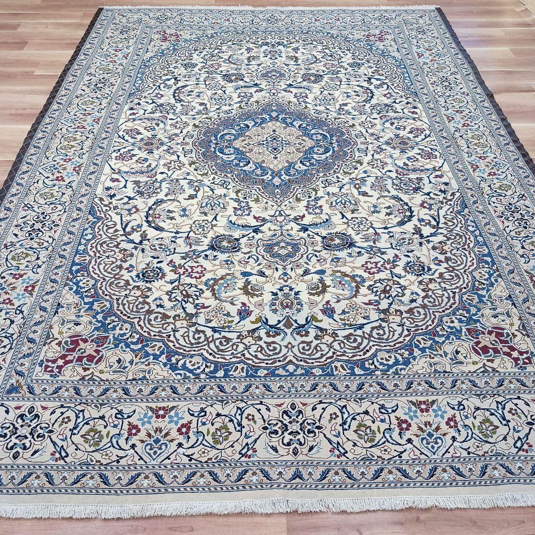 Y3176 高級ペルシャ絨毯 イラン ナイン産 ウール 手織り 大判 3m越え