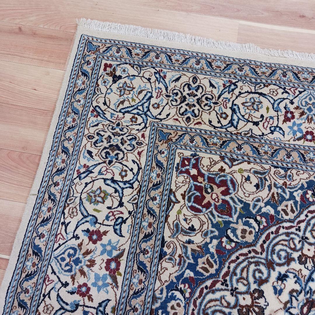 Y3176 高級ペルシャ絨毯 イラン ナイン産 ウール 手織り 大判 3m越え