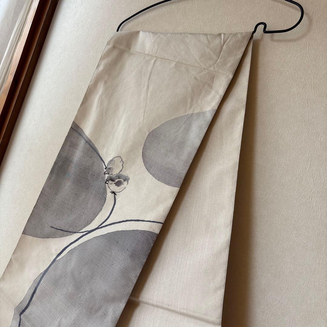 可愛いすずめ絵　織物のアート　紬袋帯　作家物