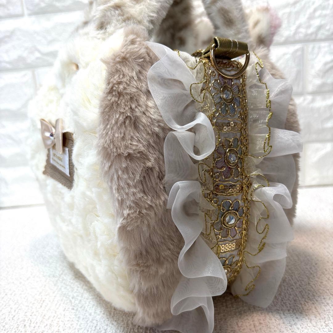 黒*こ様 コヤンイサムチョン　ハンドメイド　フリルファーバッグ　ベージュヒョウ柄