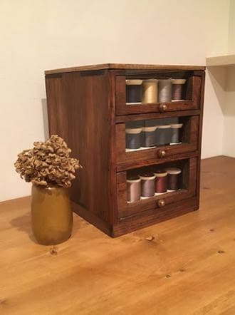 糸ケース ソーイングボックス 裁縫箱 ガラス 木製 アンティーク シャビー