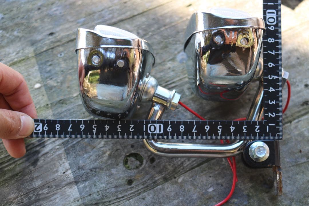 ひ*ん様 スクエア　ダブル　ヘッドライト　専用ステー付き　チョッパー　ハーレー