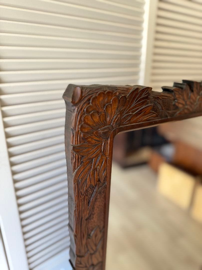 美品 軽井沢彫 軽井沢彫 鏡 姿見 スタンドミラー