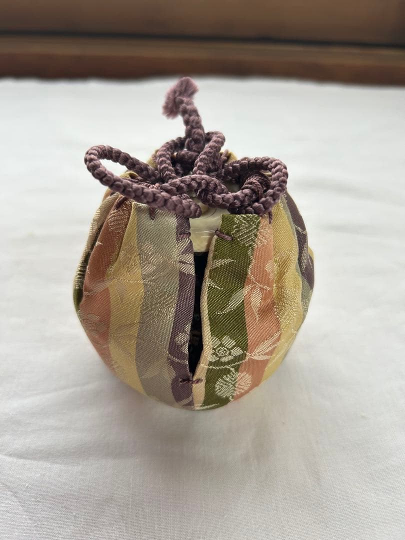 【茶入】墨田窯　韓国製　金太漢　縞笹つる緞子