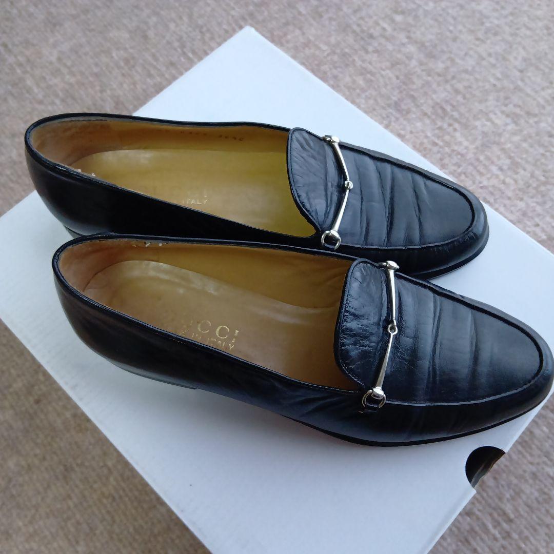 GUCCI ブラックレザー ローファー シルバーホースビット23.5cm