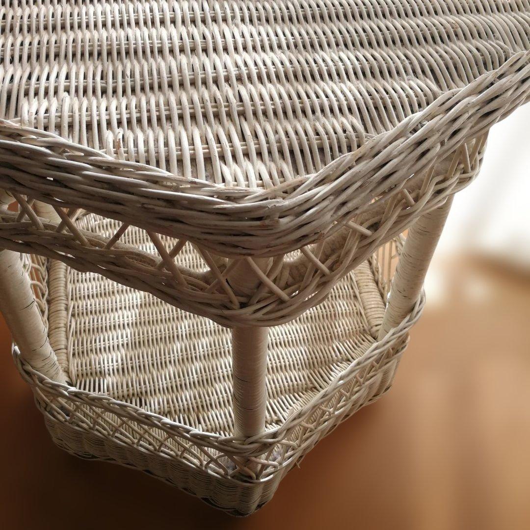 C ホワイトラタン編み込みテーブル 籐家具