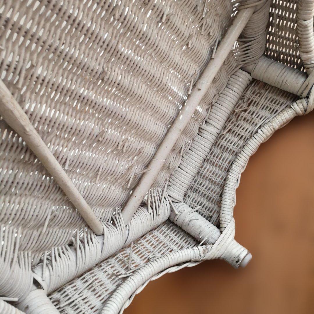 C ホワイトラタン編み込みテーブル 籐家具
