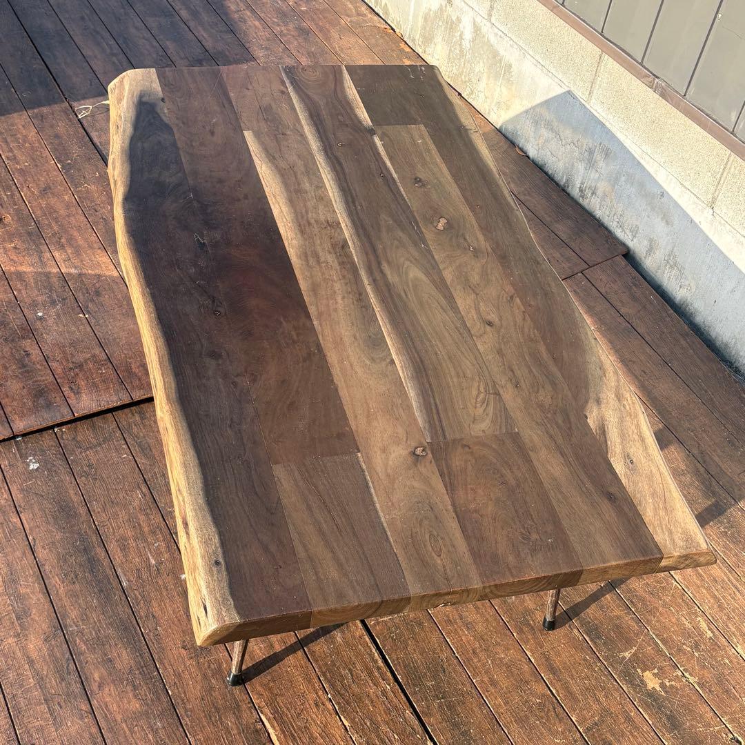 北欧レトロ 無垢材 木製テーブル アイアン脚 インダストリアル 重厚ローテーブル