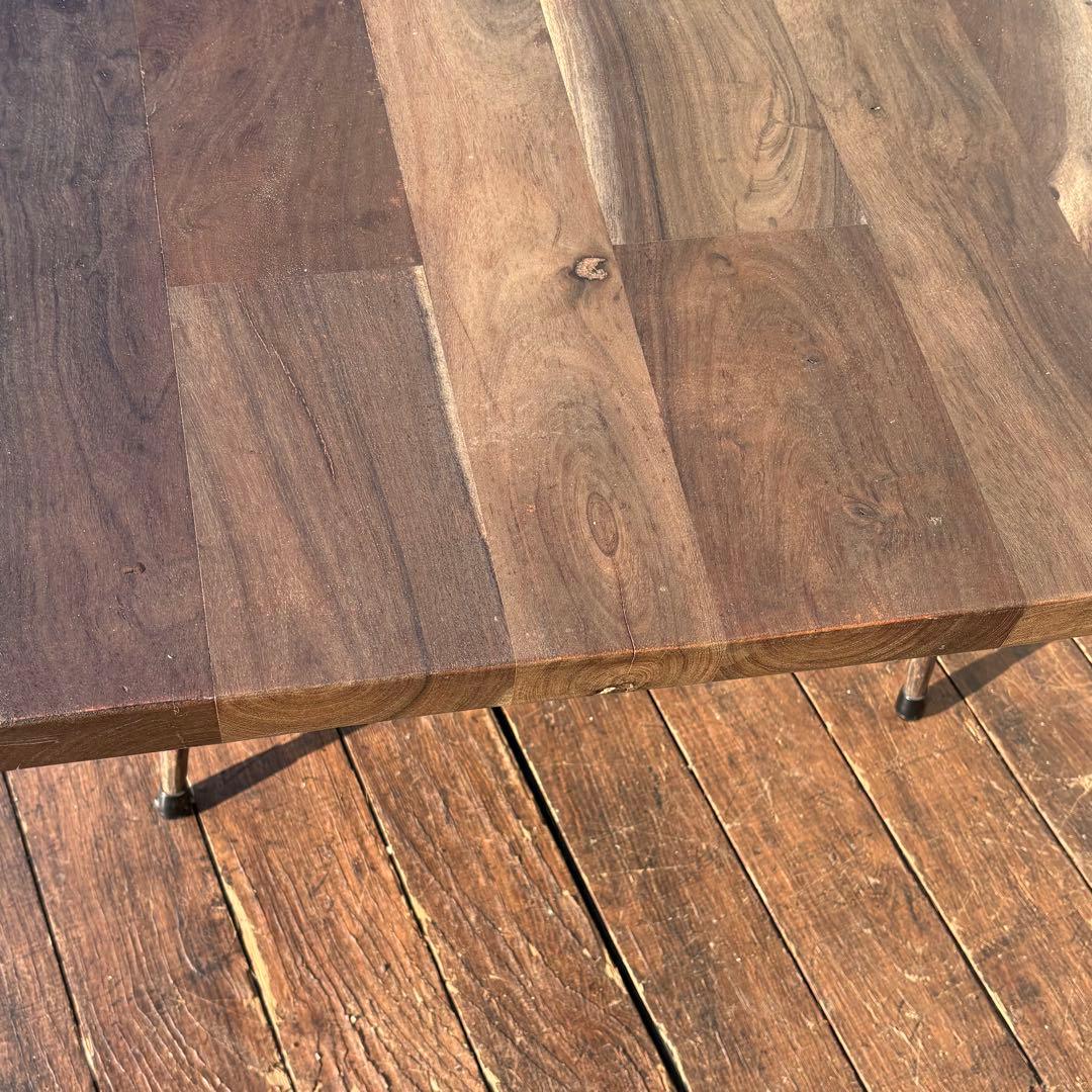 北欧レトロ 無垢材 木製テーブル アイアン脚 インダストリアル 重厚ローテーブル