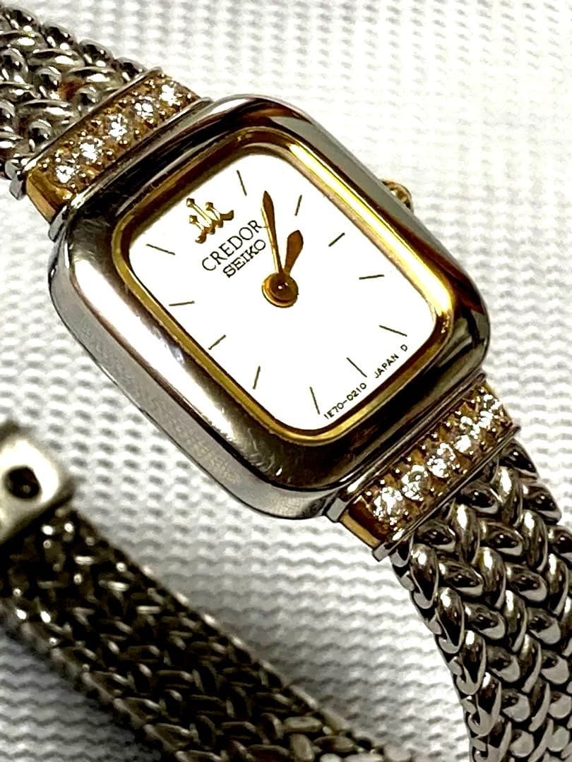 セイコー クレドール レディース腕時計18KT.SS 10Pダイヤ【稼働品】