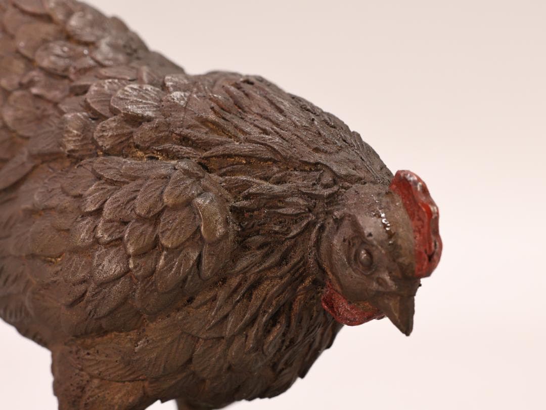 BK442　時代金工　古銅　双鶏　置物　ブロンズ　床飾り　金運　仕事運　子孫繁栄