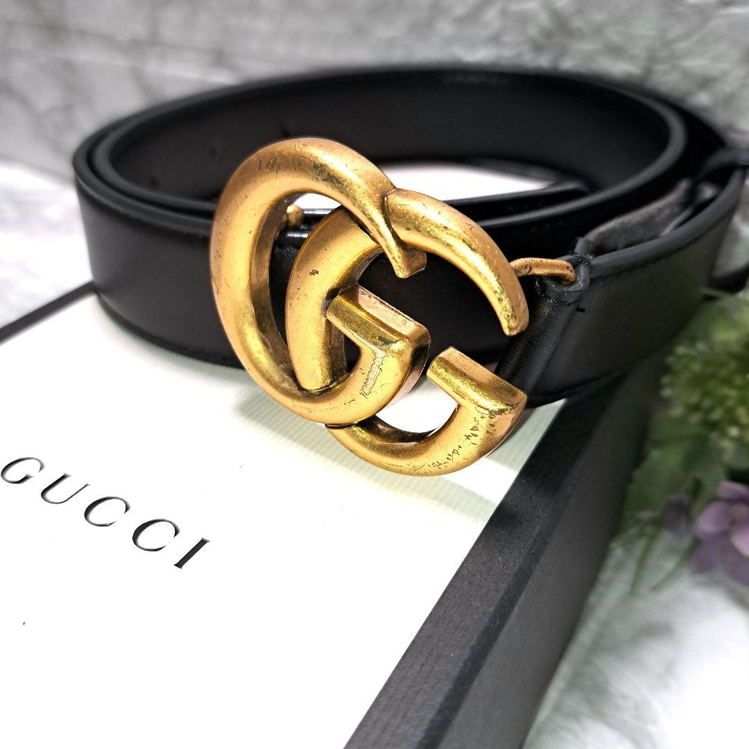 ✨️新品未使用✨️GUCCI グッチ　GGゴールドバックル　レザーベルトブラック