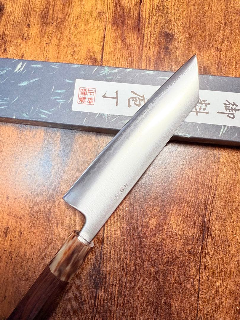 義弘作　文化　包丁　青紙スーパー鋼　山脇刃物製作所　紫檀白水牛八角柄